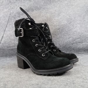 Zodiac Shoes Womens 7 Boots Fashion Combat Block Heel Leather Lace Up Faux Fur
